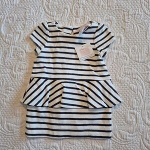 Janie and Jack girls size 3 - 6 months black and white striped dress NEW **